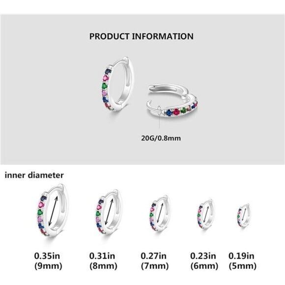 5 Pairs Tiny Huggie Hoop Earrings for Women, Lightweight Mini colored Gemstones - Picture 2 of 5